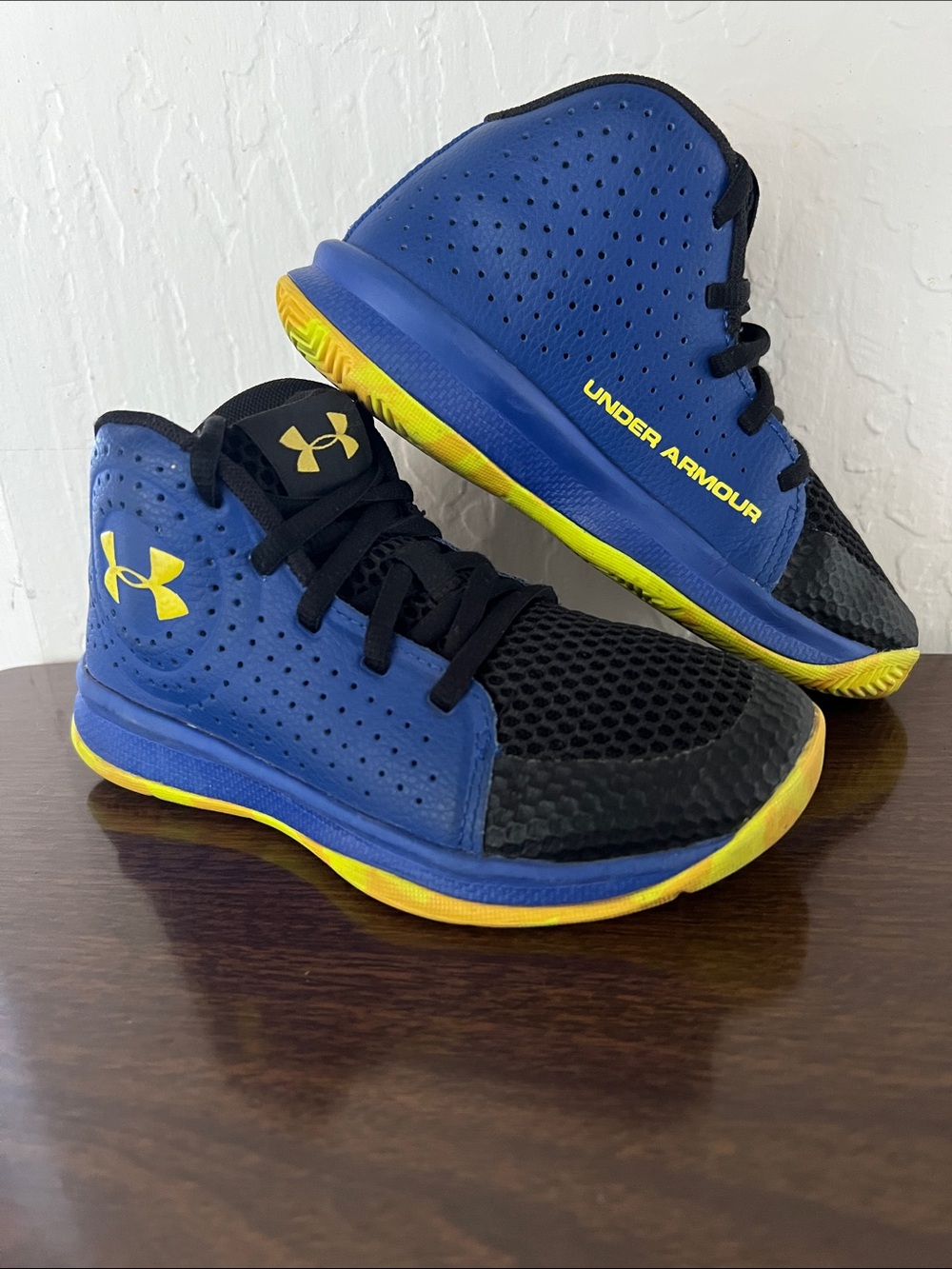 Under Armour Jet Kids Blue and Yellow High-Top Basketball Sneakers Size 12K